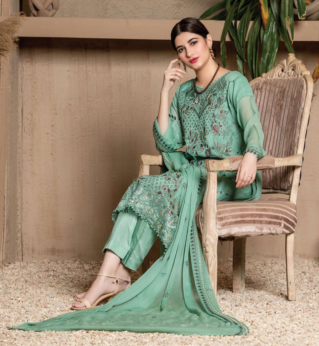3 pc Unstitched Fancy Embroidered Chiffon Suit