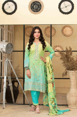 3 pc Unstitched Schiffli Embroidered Lawn Suit by Tawakkal Fabrics