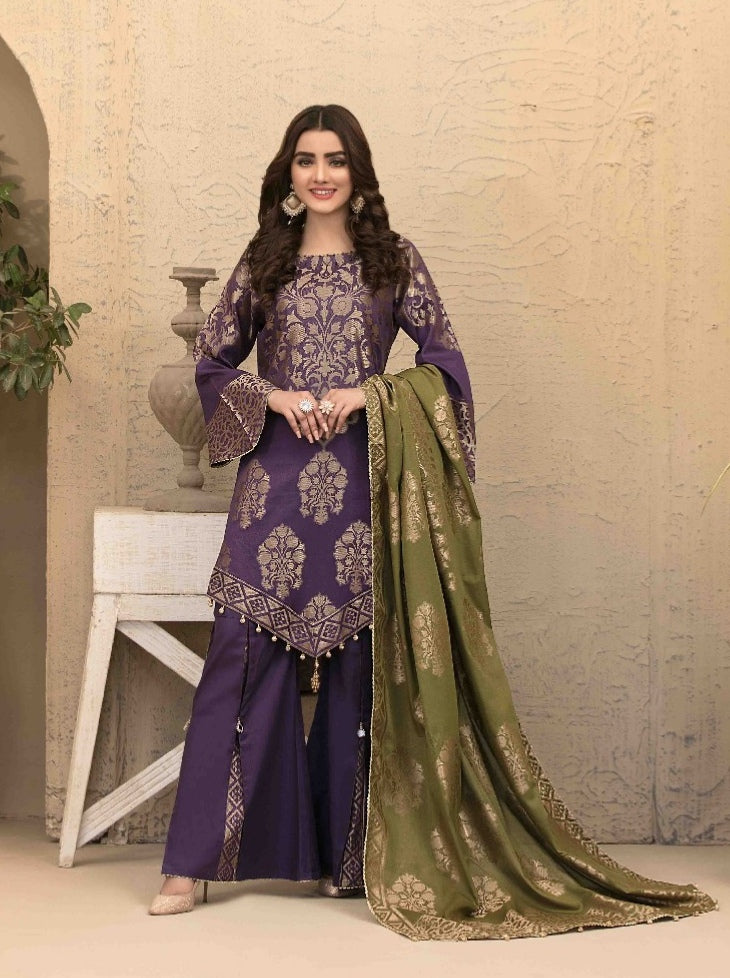 3 pc Unstitched Broshia Banarsi Jacquard Lawn Suit by Tawakkal Fabrics