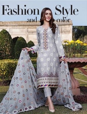 3 pc Semi-stitched Embroidered Jacquard Lawn Suit by Motis