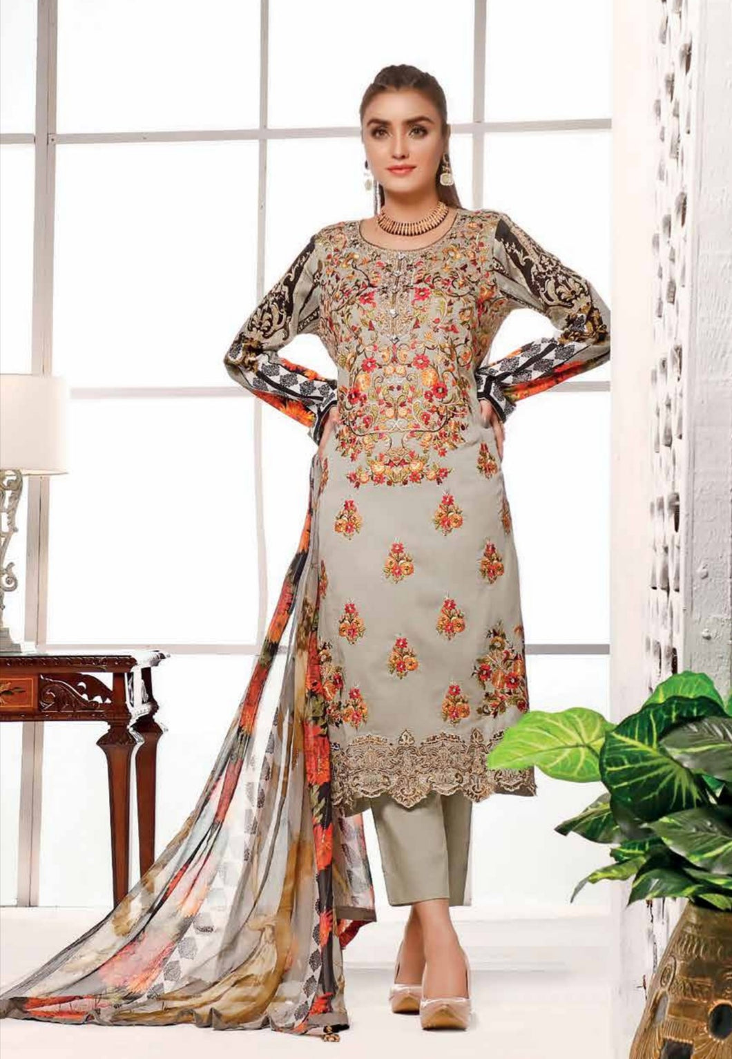 3 pc Semi-stitched Embroidered Jacquard Lawn Suit by Motis