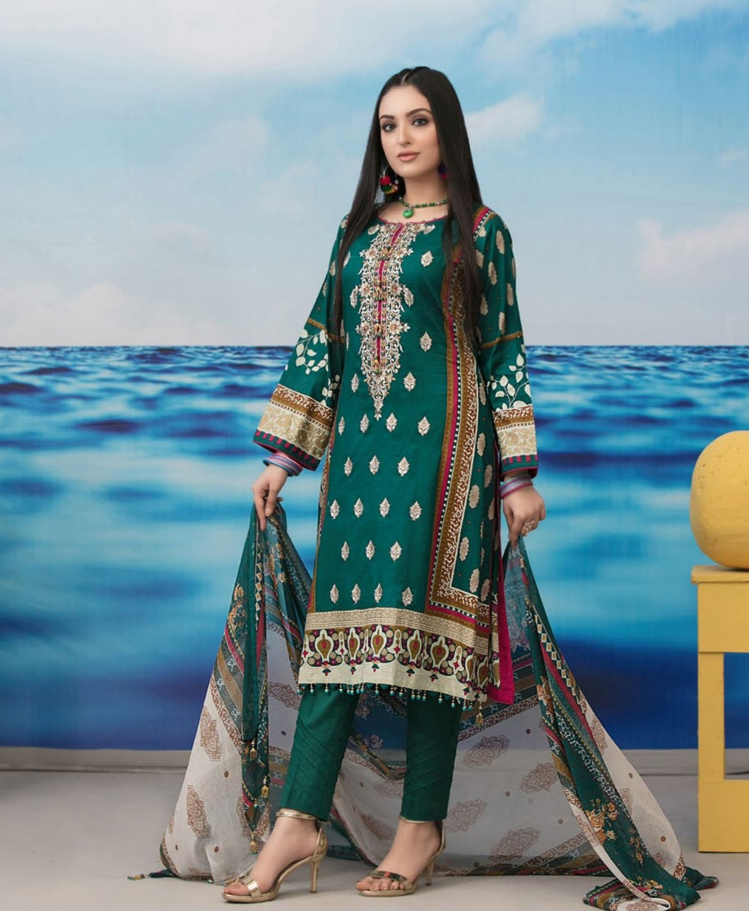 3 pc Unstitched Embroidered Printed Lawn Suiting - Tawakkal Fabrics