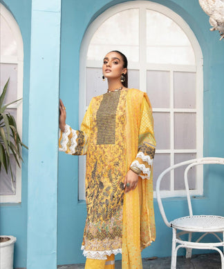 3 pc Unstitched Chikankari Embroidered Fancy Lawn Suit - Shaista