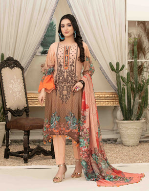 3 pc Unstitched Embroidered Printed Lawn Suit by Tawakkal Fabrics