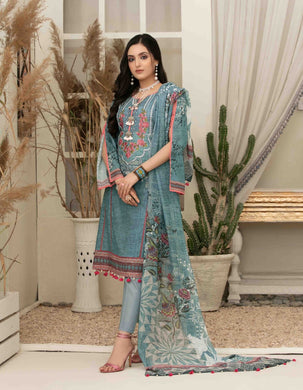 3 pc Unstitched Embroidered Printed Lawn Suit by Tawakkal Fabrics