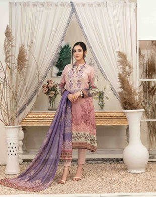 3 pc Unstitched Embroidered Printed Lawn Suit by Tawakkal Fabrics