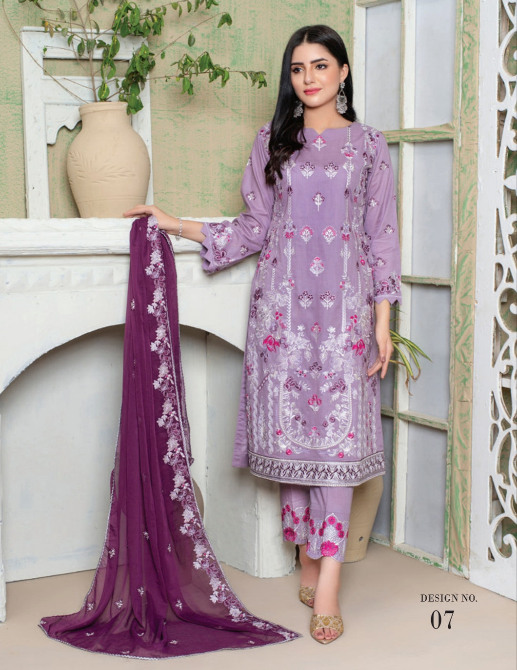 3 pc Unstitched Fully Embroidered Luxury Cotton Suit