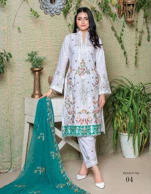 3 pc Unstitched Fully Embroidered Luxury Cotton Suit