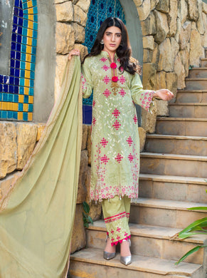 3 pc Unstitched Chikankari Heavy Embroidered Lawn Suit
