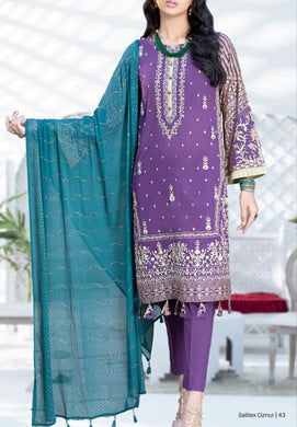Salitex Oznur 3 pc Unstitched Gold Printed Heavy Embroidered Lawn Suit