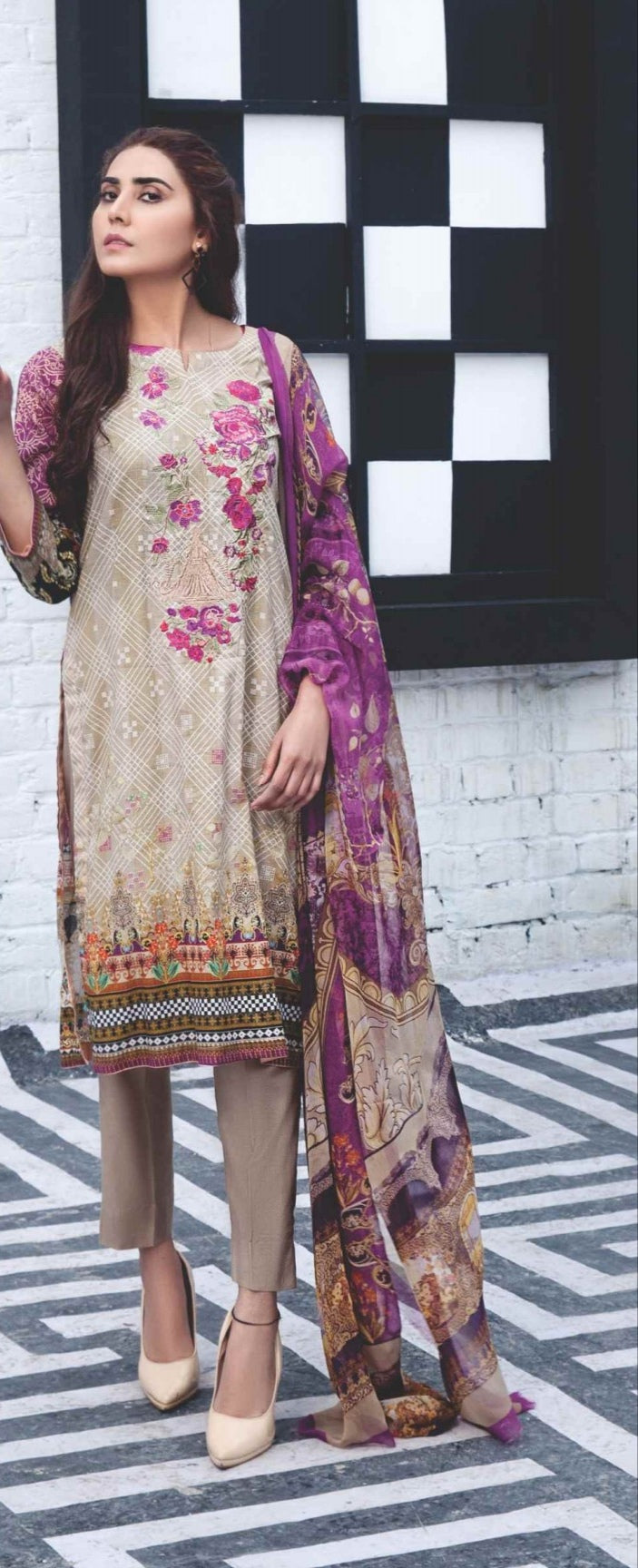3 pc Unstitched Digital Printed Embroidered Lawn Suit - RajBari