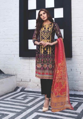 3 pc Unstitched Digital Printed Embroidered Lawn Suit by Rashid-Tex