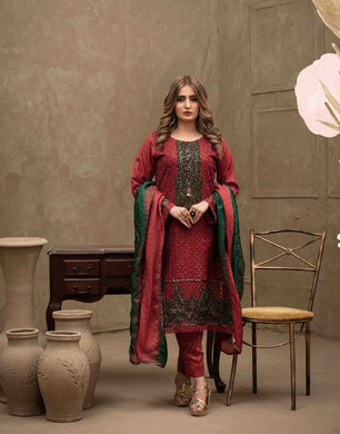 3 pc Semi-stitched Aari Embroidered Lawn Suit by Tawakkal Fabrics