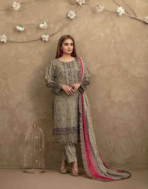 3 pc Semi-stitched Aari Embroidered Lawn Suit by Tawakkal Fabrics
