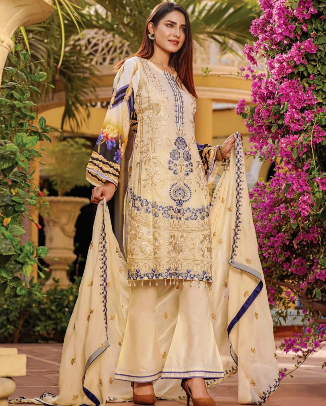 3 pc Unstitched Luxury Embroidered Fancy Lawn Suit by Motis