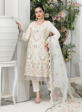 3 pc Unstitched Embroidered Fancy Jacquard Lawn Suit by Tawakkal Fabrics