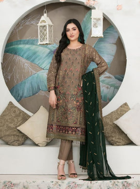 3 pc Unstitched Embroidered Fancy Jacquard Lawn Suit by Tawakkal Fabrics