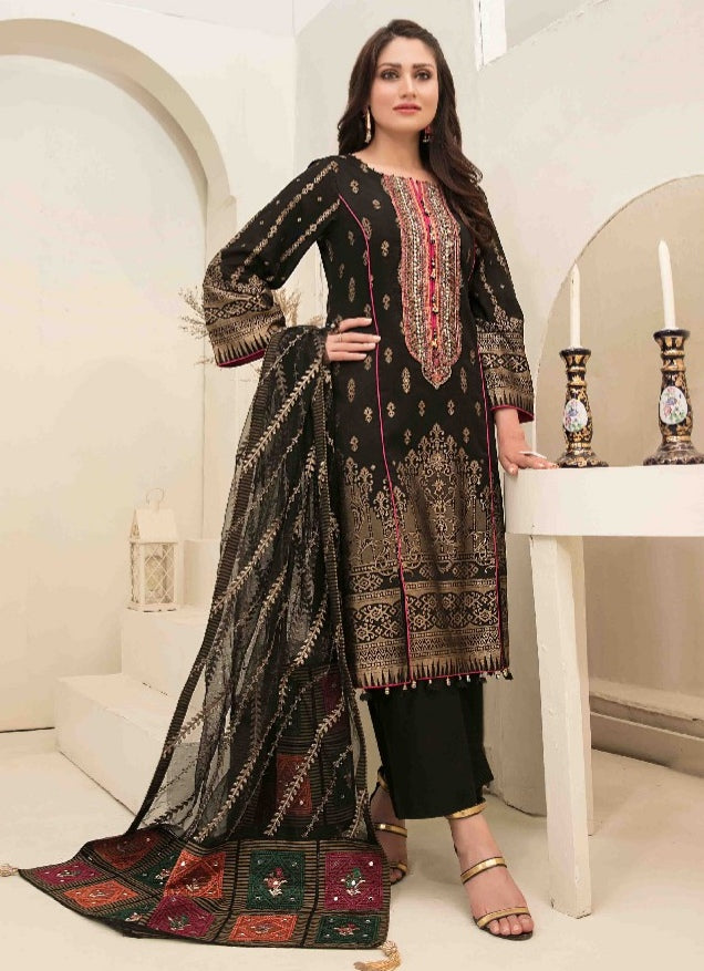 3 pc Unstitched Embroidered Banarsi Jacquard Lawn Suit by Tawakkal Fabrics