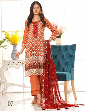 3 pc Unstitched Fully Embroidered Luxury Jacquard Lawn Suit