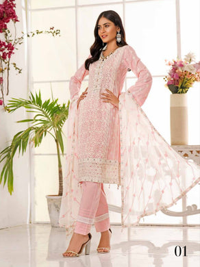3 pc Unstitched Fully Embroidered Luxury Jacquard Lawn Suit