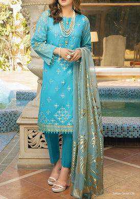 Salitex Oznur 3 pc Unstitched Gold Printed Heavy Embroidered Lawn Suit