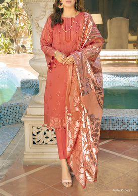 Salitex Oznur 3 pc Unstitched Gold Printed Heavy Embroidered Lawn Suit