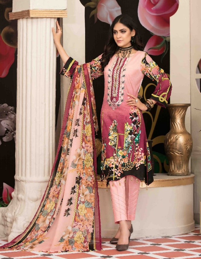 Lavish Intricacy 3 pc Unstitched Embroidered Printed Lawn Suiting