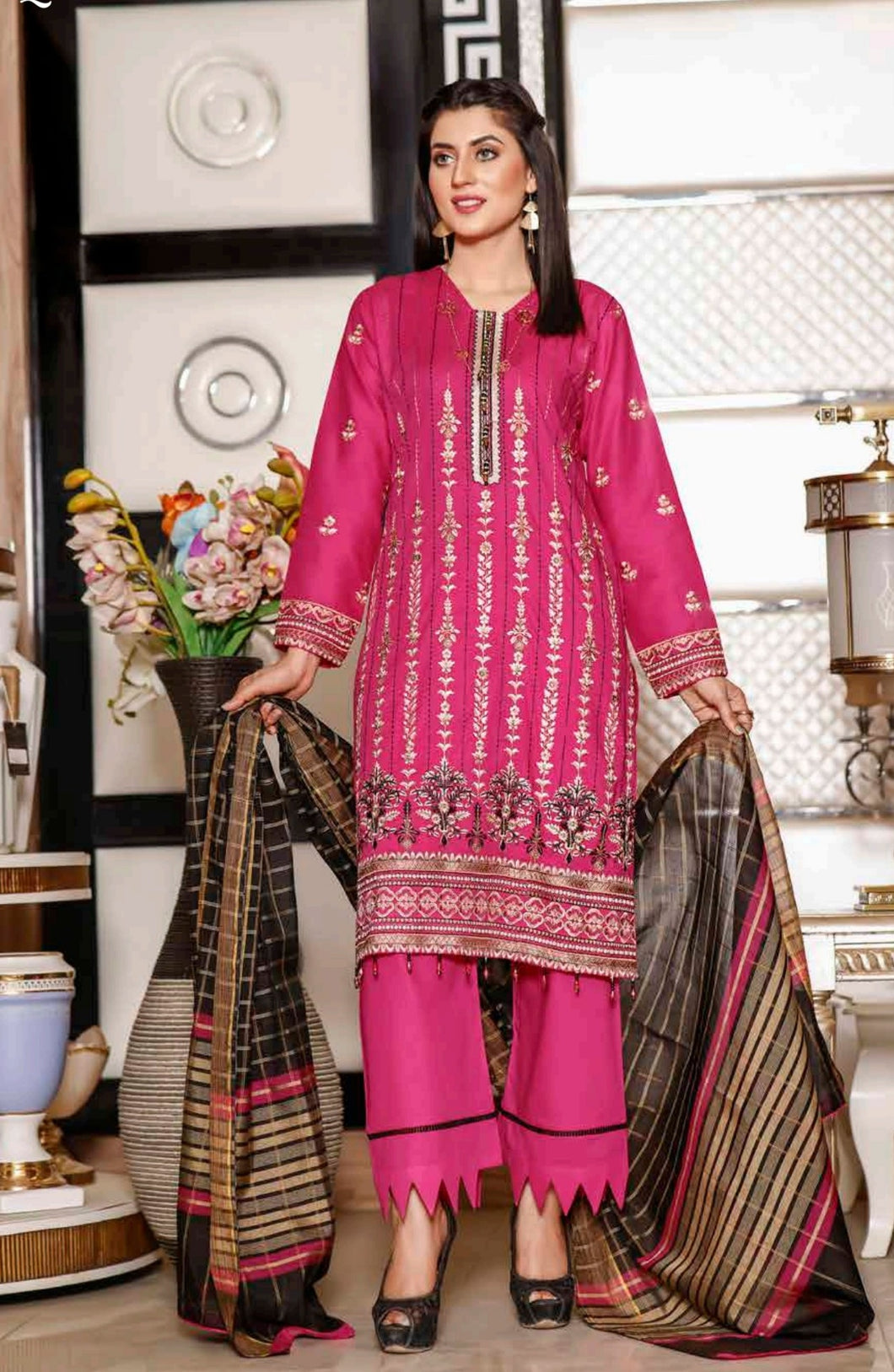 Ornament 3 pc Unstitched Heavy Embroidered Lawn Suiting