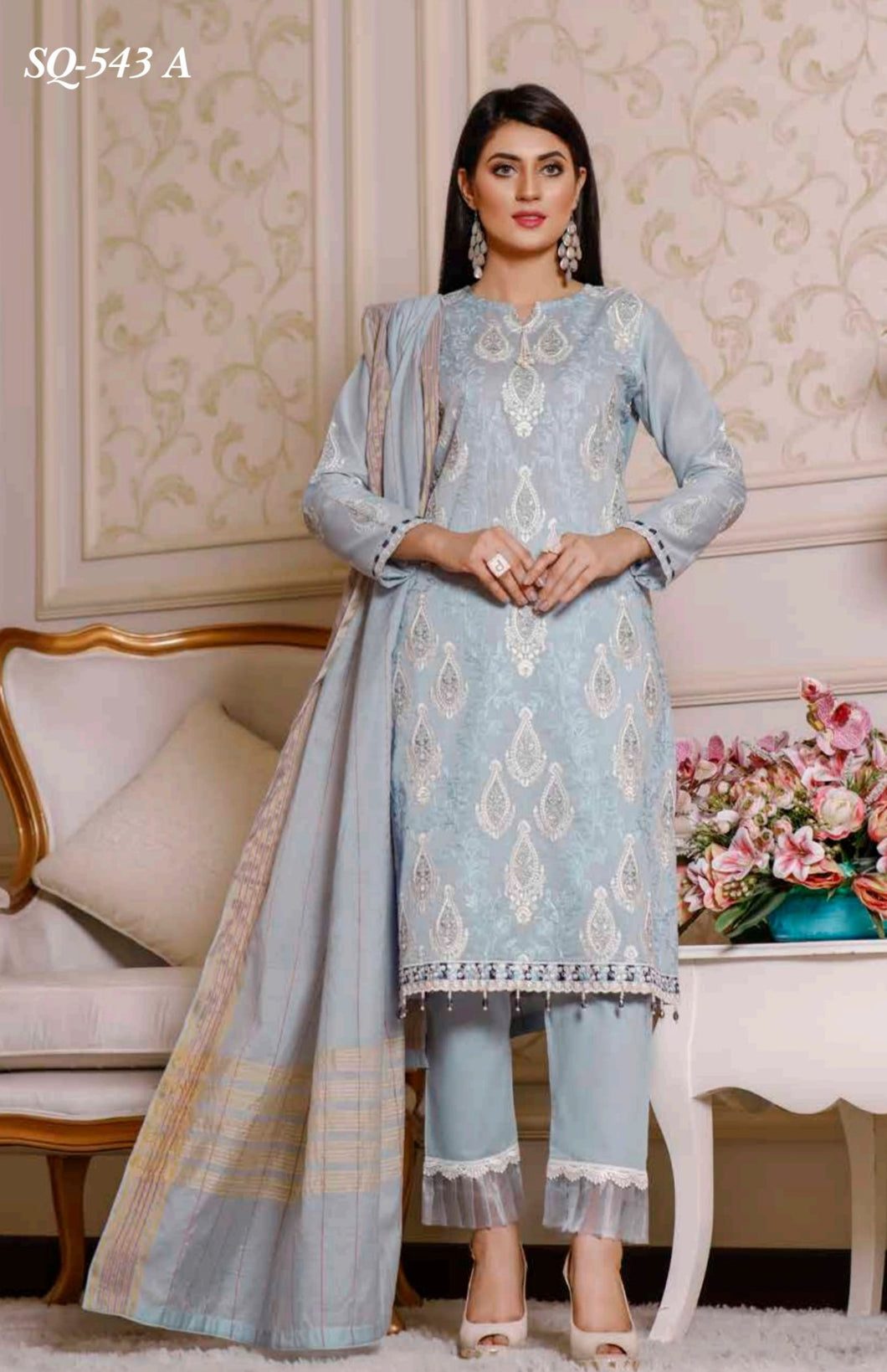 Ornament 3 pc Unstitched Heavy Embroidered Lawn Suiting