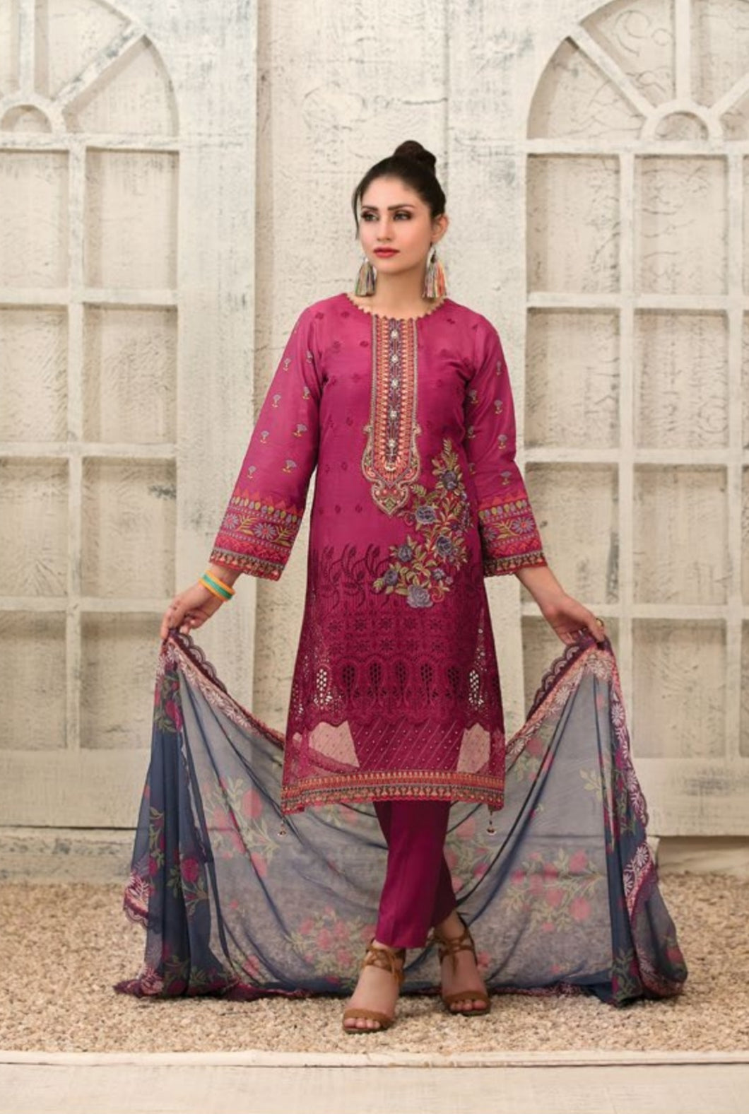 Platinum Edition 3 pc Unstitched Embroidered Printed Schiffli Lawn Suiting