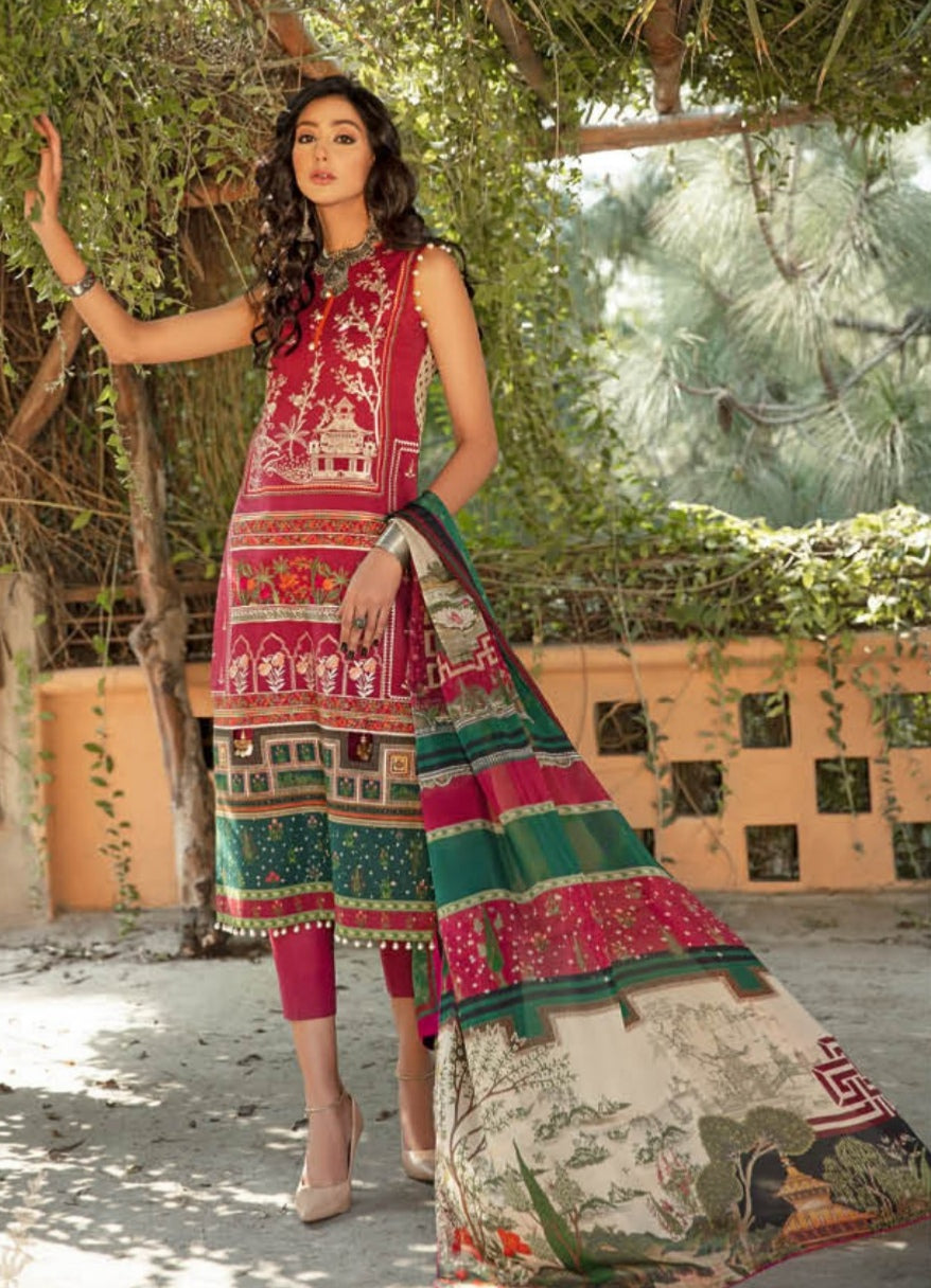 Esha Eshaal 3 pc Unstitched Embroidered Printed Lawn Suit