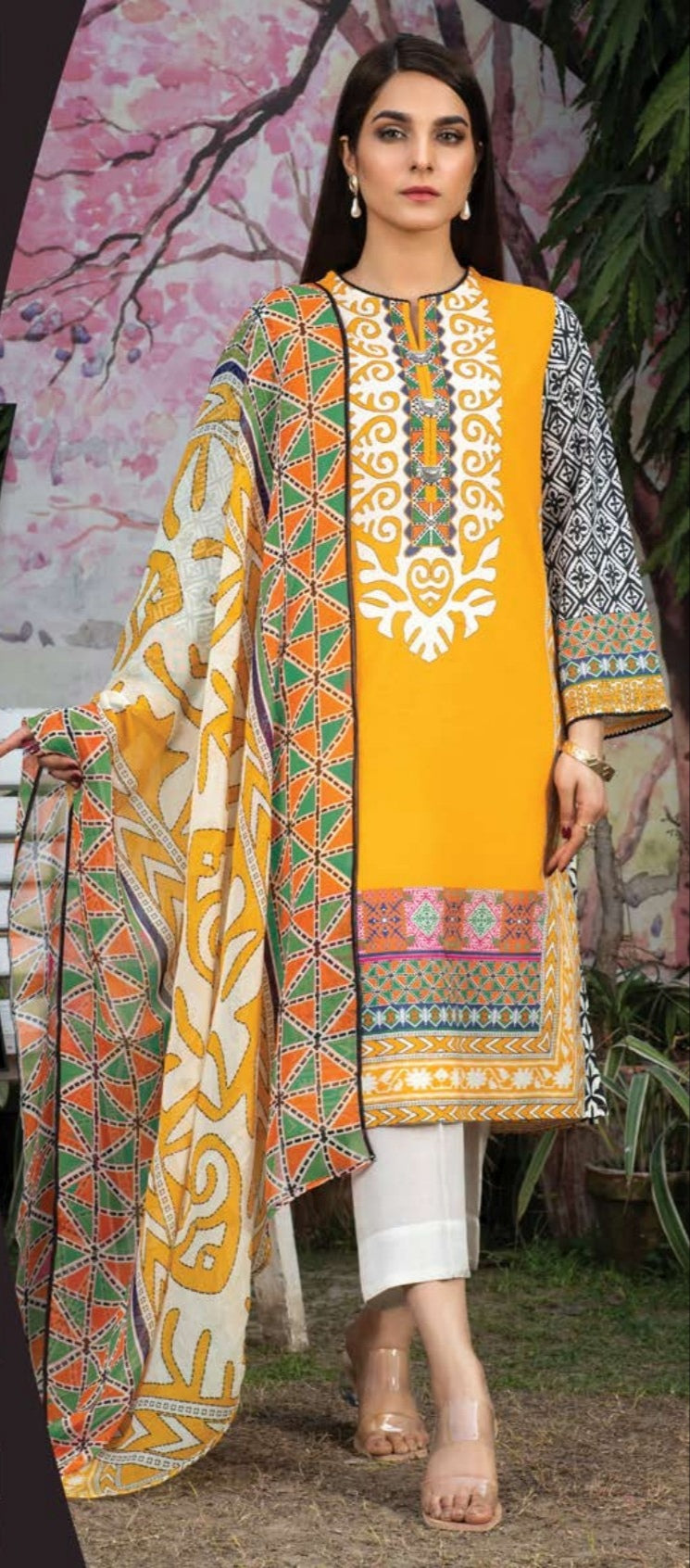 Unstitched Printed Lawn 2pc Suit (Code:U1427-2PC-YELLOW)