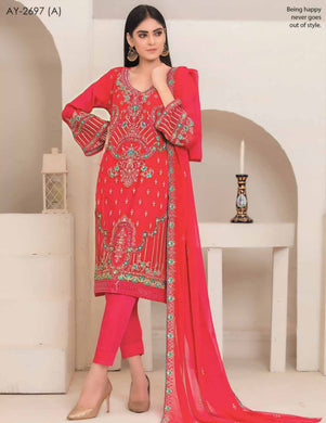 Bin Hameed 3pc Unstitched Heavy Embroidered Fancy Chiffon Dress AY-2697(A)
