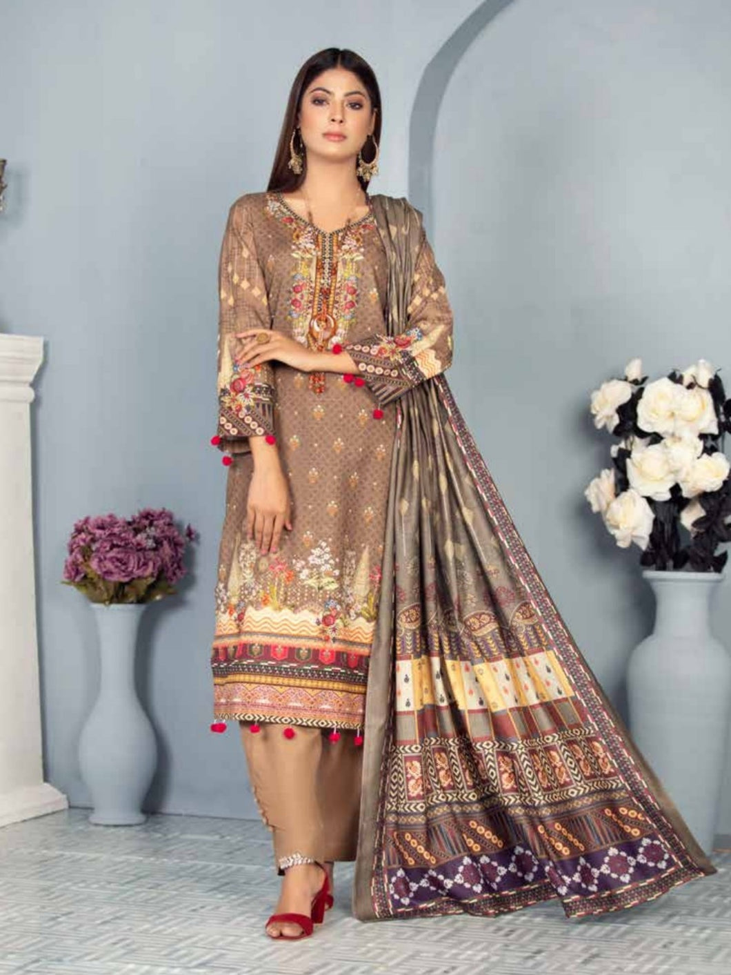 New 3pc Unstitched Printed Khaddar Winter Suit by Rashid-Tex D-2772