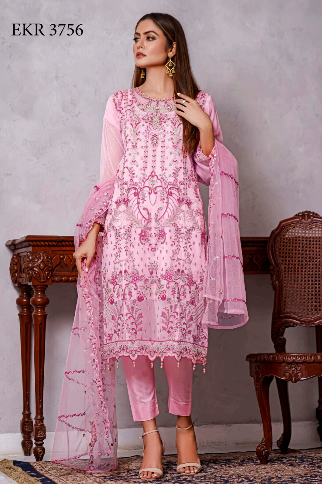 Bin Hameed Khoubsurat 3pc Unstitched Heavy Embroidered Fancy Chiffon Dress EKR-3756