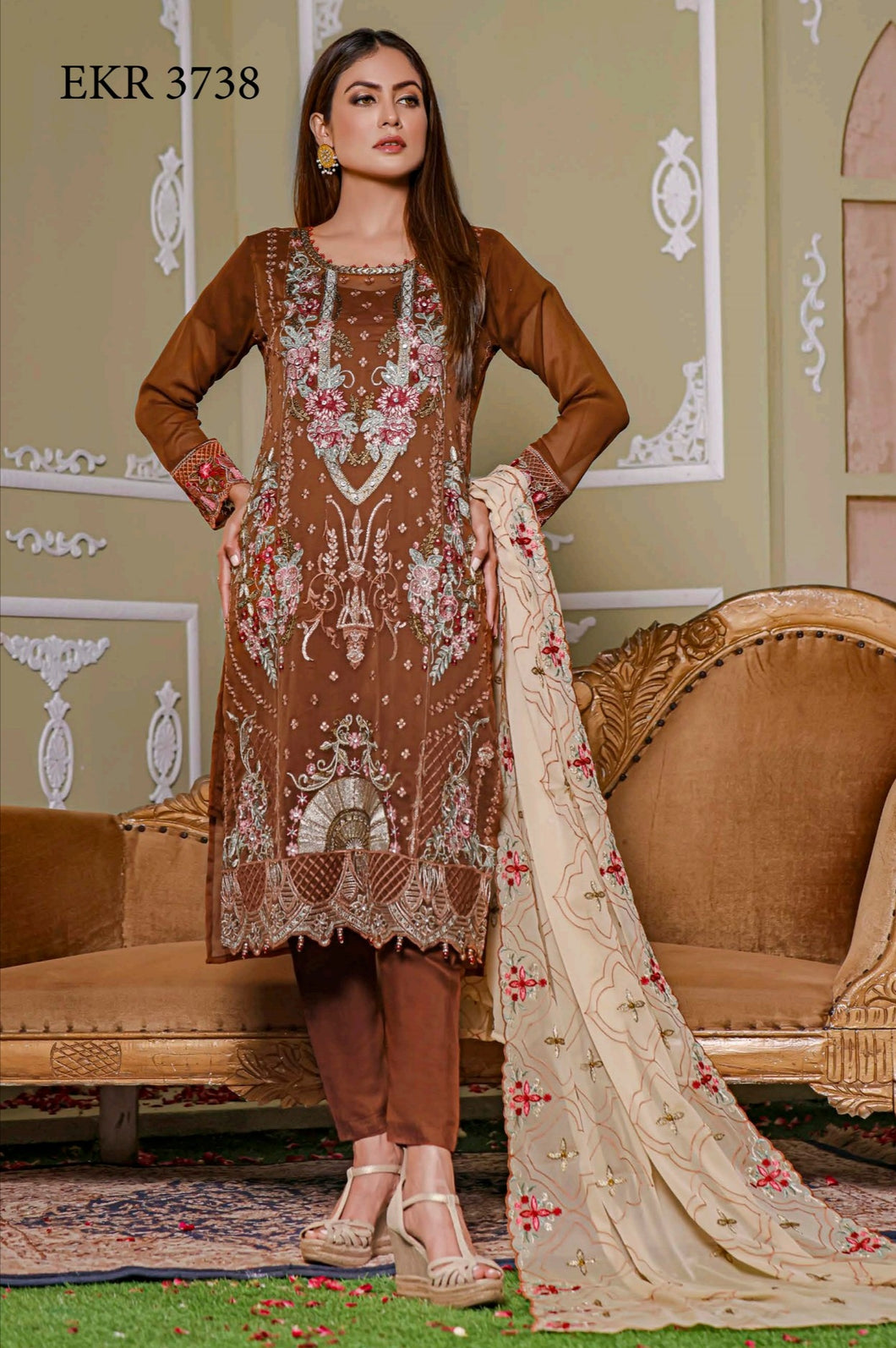 Bin Hameed Khoubsurat 3pc Unstitched Heavy Embroidered Fancy Chiffon Dress EKR-3738