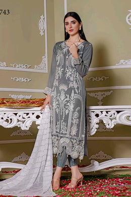 Bin Hameed Khoubsurat 3pc Unstitched Heavy Embroidered Fancy Chiffon Dress AY-3743
