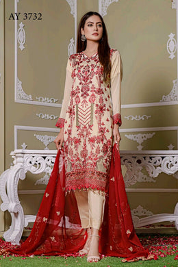 Bin Hameed Khoubsurat 3pc Unstitched Heavy Embroidered Fancy Chiffon Dress AY-3732