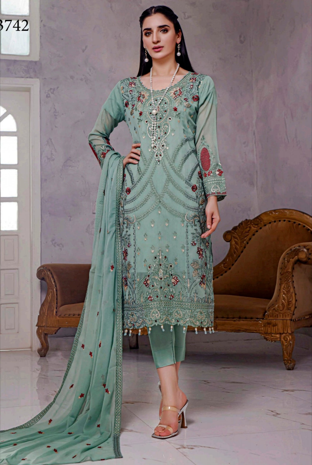 Bin Hameed Khoubsurat 3pc Unstitched Heavy Embroidered Fancy Chiffon Dress EKR-3742