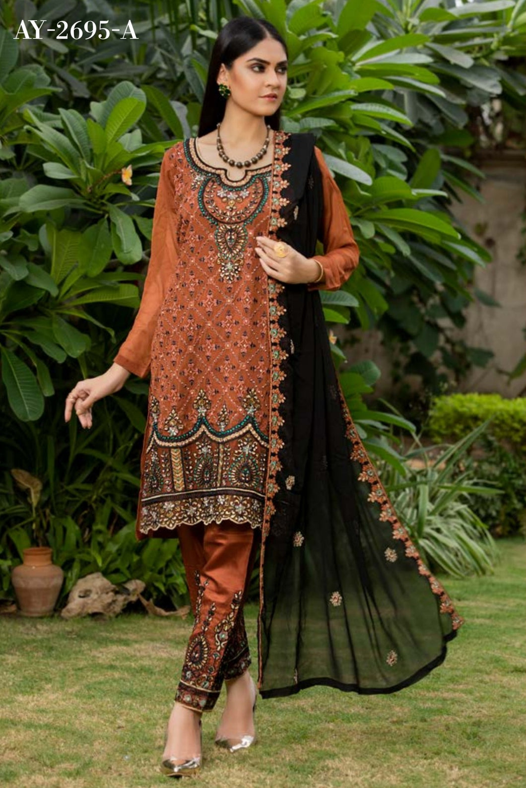 Bin Hameed Tehzeeb 3pc Unstitched Heavy Embroidered Fancy Chiffon Dress AY-2695(A)