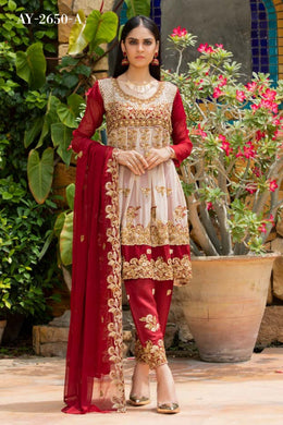 Bin Hameed Tehzeeb 3pc Unstitched Heavy Embroidered Fancy Chiffon Dress AY-2650(A)