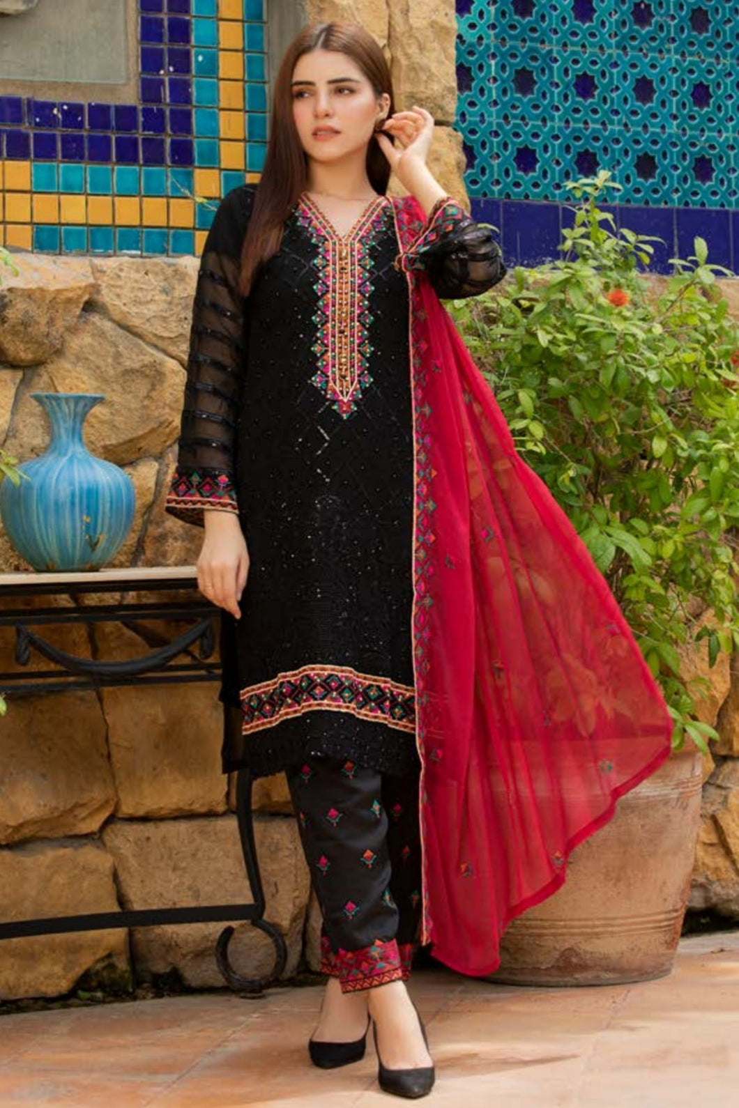 Bin Hameed Tehzeeb 3pc Unstitched Heavy Embroidered Fancy Chiffon Dress AY-2666(B)