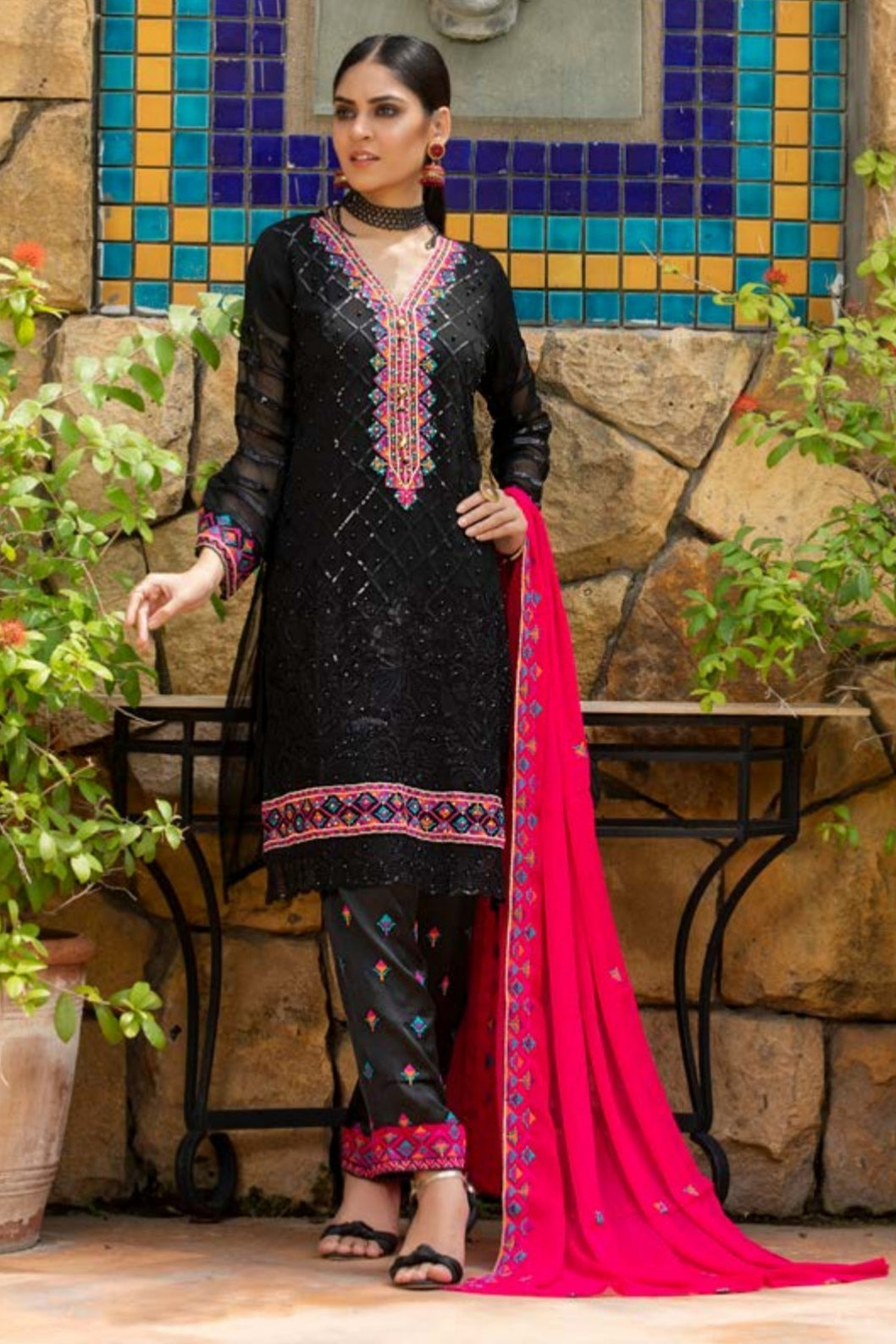 Bin Hameed Tehzeeb 3pc Unstitched Heavy Embroidered Fancy Chiffon Dress AY-2666(A)