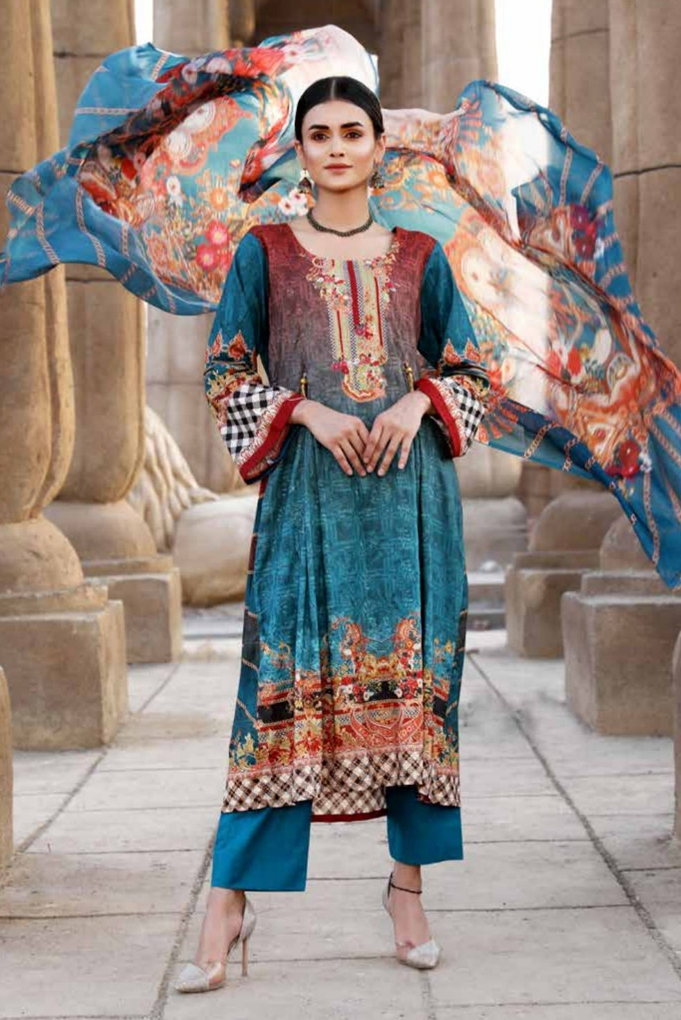 Orissa 3pc Unstitched Digital Printed Embroidered Chikankari Linen Suiting