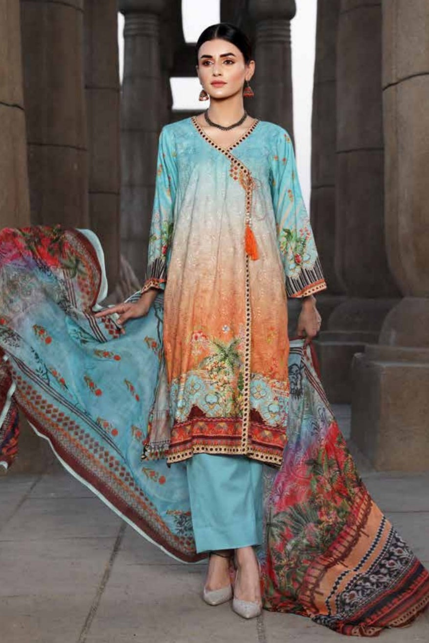 Orissa 3pc Unstitched Digital Printed Embroidered Chikankari Linen Suiting