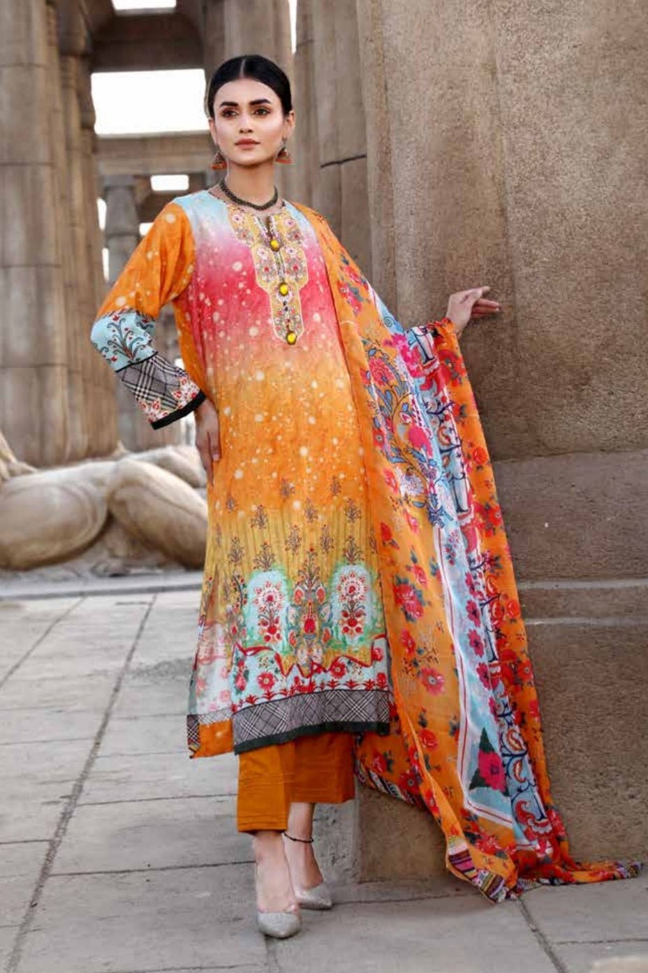 Orissa 3pc Unstitched Digital Printed Embroidered Chikankari Linen Suiting