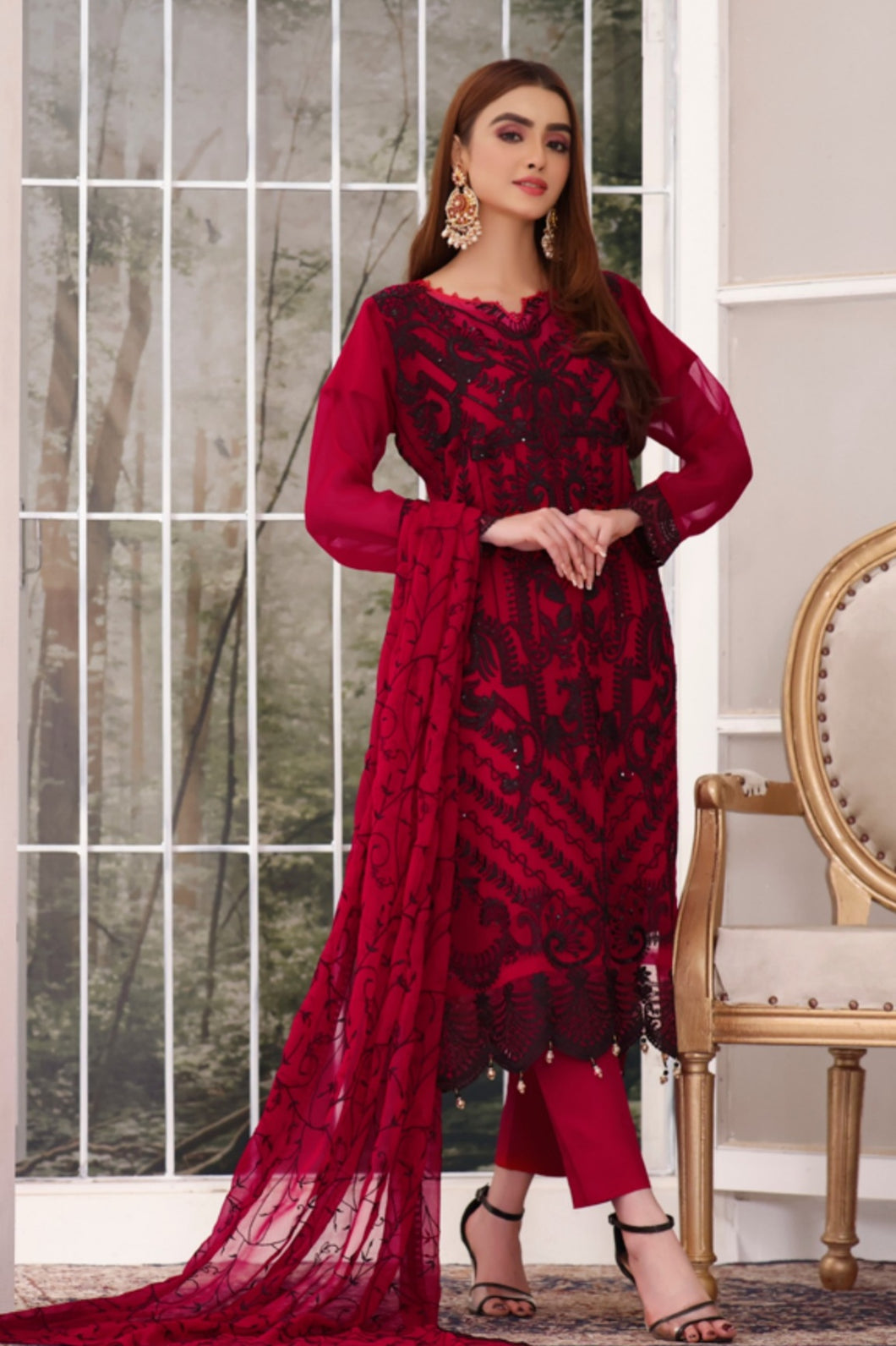 Bin Hameed Dastan 3pc Unstitched Heavy Embroidered Fancy Chiffon Dress AY-3731(B)