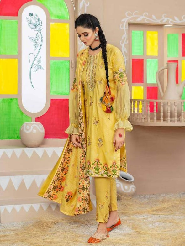SOFIA 3pc Unstitched Embroidered Printed Linen Suiting S-03