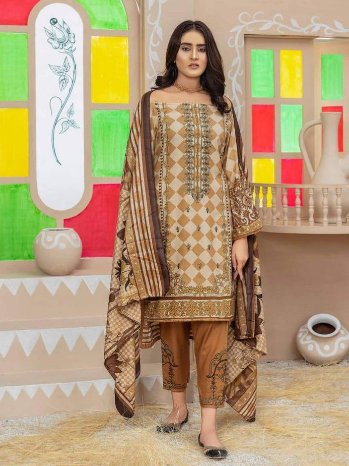 SOFIA 3pc Unstitched Embroidered Printed Linen Suiting S-04