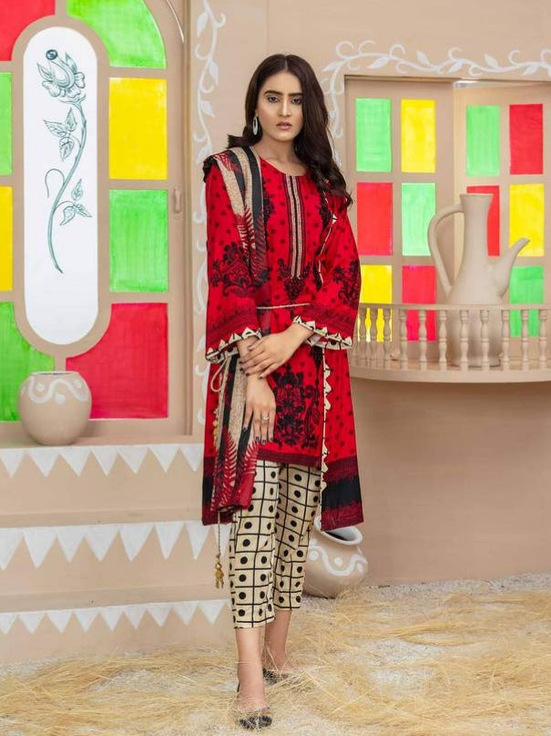 SOFIA 3pc Unstitched Embroidered Printed Linen Suiting S-08